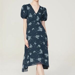 Club Monaco Blue Midi Puff Sleeve Dress
